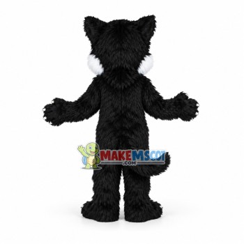 Lovely Black Wolf Long Fur Mascot Costume