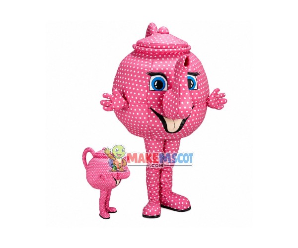 Deluxe Cartoon Pink Polka Dot Teapot Mascot Costume