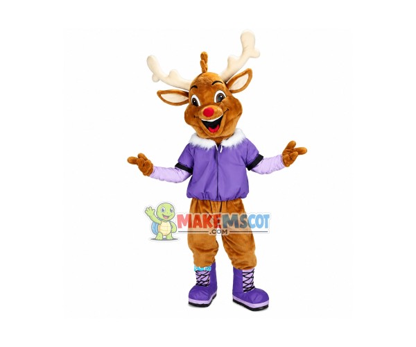 Lovely Red-Nosed Reindeer Mascot Costume Fancy Dress Outfit 