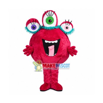 Happy Pink Three-eyed Alien Mascot Costume 