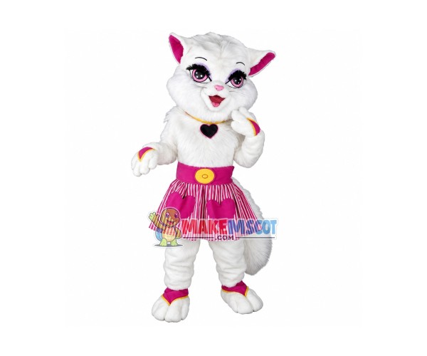 Lovely Beautiful White Cat Girl Mascot Costume 