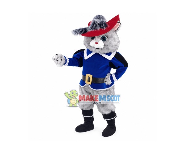 Cavalier Grey Cat Long Fur Mascot Costume 