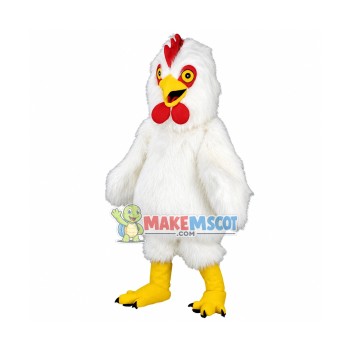 White Rooster Long Fur Mascot Costume 