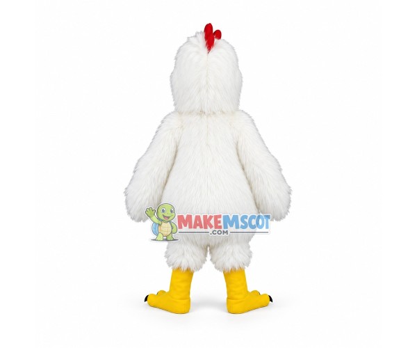 White Rooster Long Fur Mascot Costume 