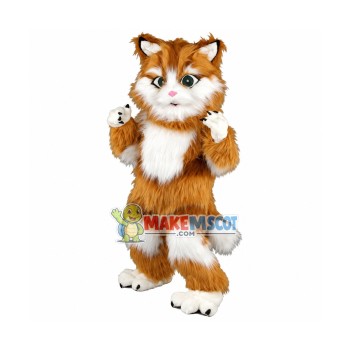 Brown & White Cat Long Fur Mascot Costume Brown & White Cat Long Fur Mascot Costume