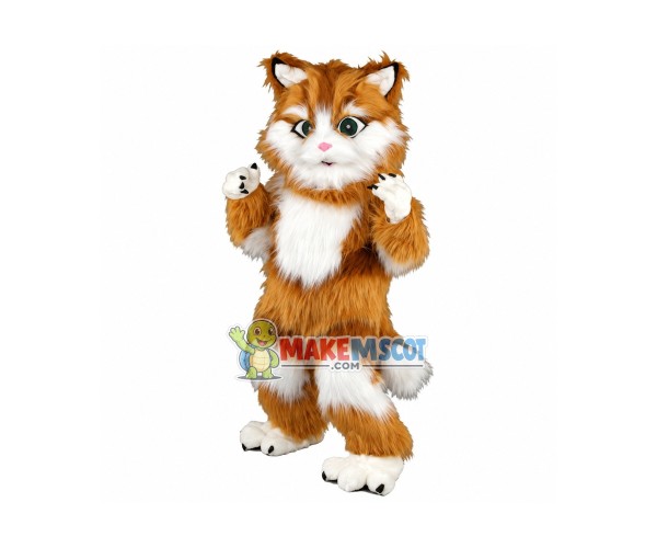 Brown & White Cat Long Fur Mascot Costume Brown & White Cat Long Fur Mascot Costume