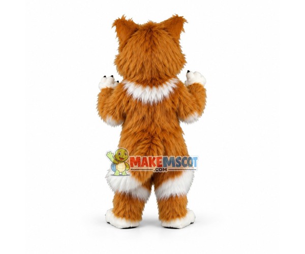 Brown & White Cat Long Fur Mascot Costume Brown & White Cat Long Fur Mascot Costume