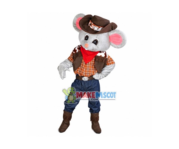 Cowboy Gray Mouse Mascot Costume Cowboy Gray Mouse Mascot Costume