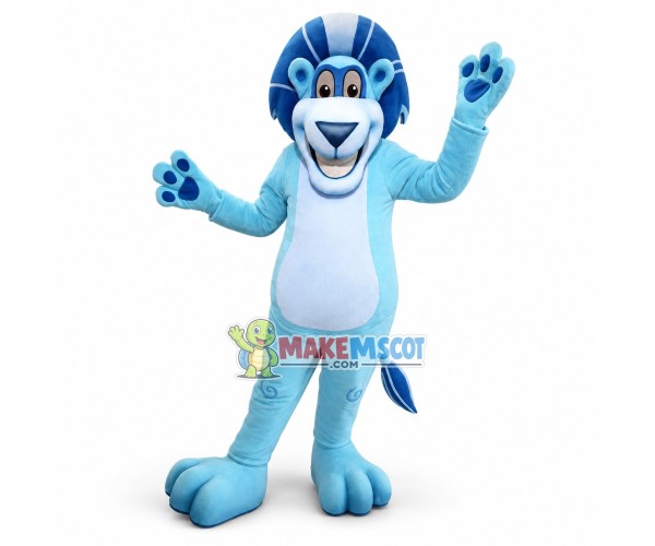 Optimistic Blue Lion Mascot Costume Optimistic Blue Lion Mascot Costume