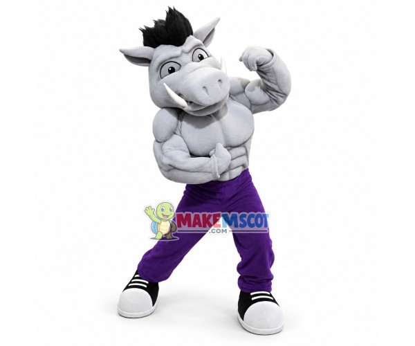 Power Gray Razorback Pig High School Mascot Costume Power Gray Razorback Pig High School Mascot Costume