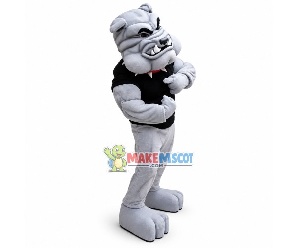 Power Fierce Grey Bulldog Mascot Adult Costume Power Fierce Grey Bulldog Mascot Adult Costume