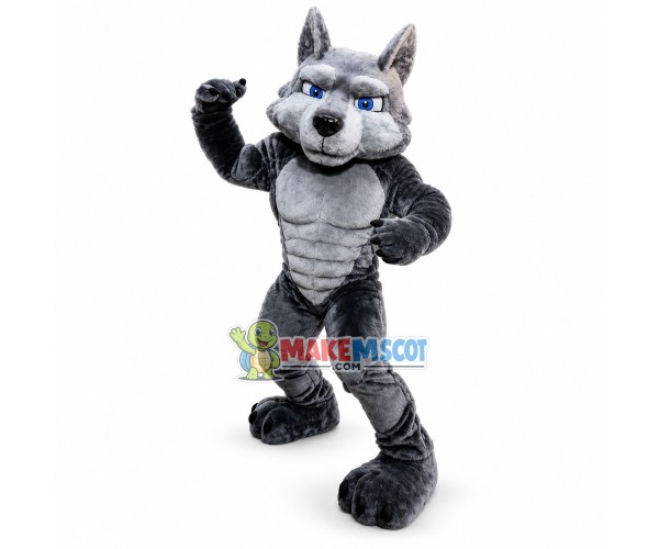 Power Gray Wolf Mascot Adult Costume Power Gray Wolf Mascot Adult Costume