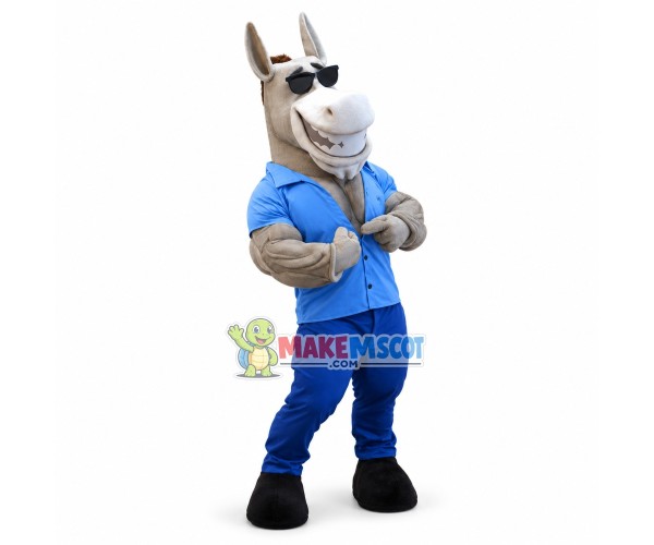 Cool Power Dick the Grey Donkey Mascot Adult Costume Cool Power Dick the Grey Donkey Mascot Adult Costume