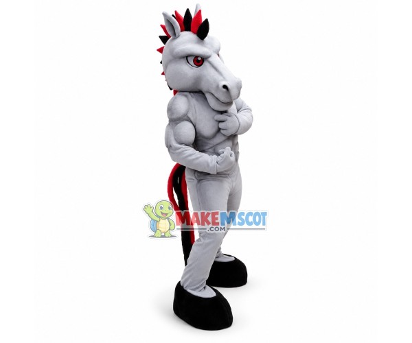 Power Gray Mustang Mascot Adult Costume Power Gray Mustang Mascot Adult Costume