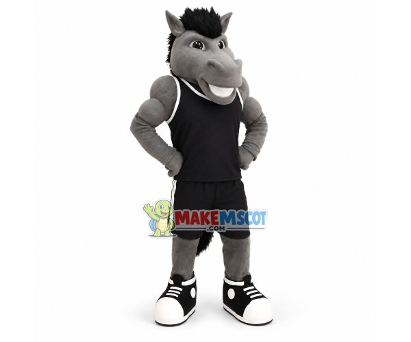 High School Sports Grey Mustang Mascot Costume 