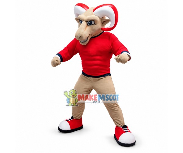 College Power Light Brown Ram Mascot Costume College Power Light Brown Ram Mascot Costume