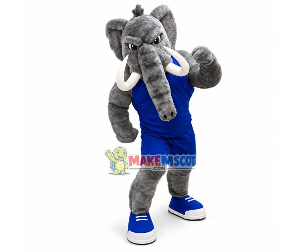 University Power Fierce Gray Mastodon Mascot Costume 