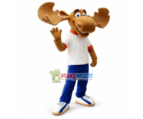 Polite Light Brown Moose Mascot Adult Costume Polite Light Brown Moose Mascot Adult Costume