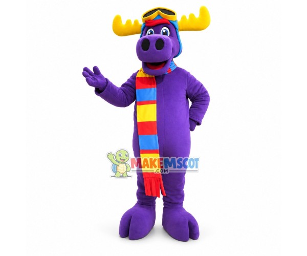 Skiing Purple Moose Mascot Adult Costume 
