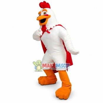 Superhero White Rooster Mascot Costume 