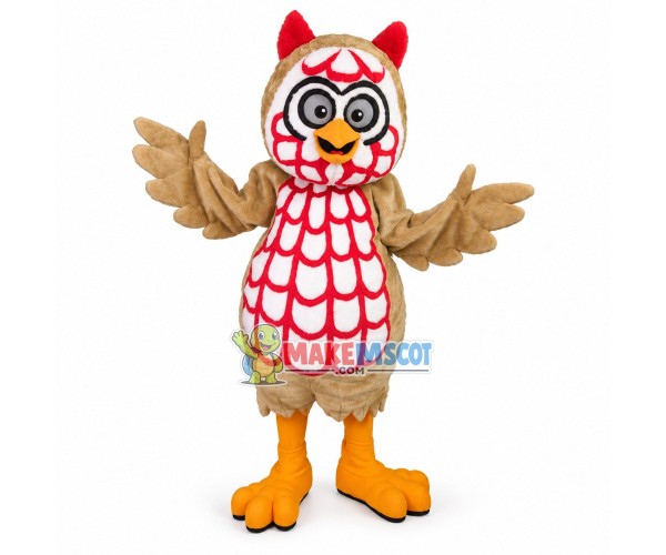 Light Brown & Red Owl Mascot Costume Light Brown & Red Owl Mascot Costume