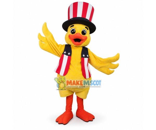 Cute American Uncle Sam Yellow Duck Mascot Costume Cute American Uncle Sam Yellow Duck Mascot Costume
