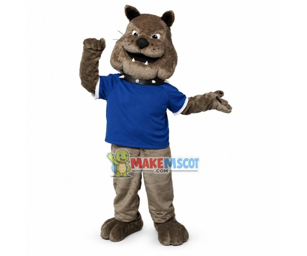 Happy Grey Bulldog School Mascot Costume Happy Grey Bulldog School Mascot Costume