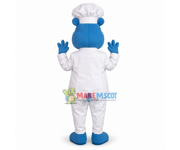Happy Chef Blue Hippo Mascot Costume Happy Chef Blue Hippo Mascot Costume