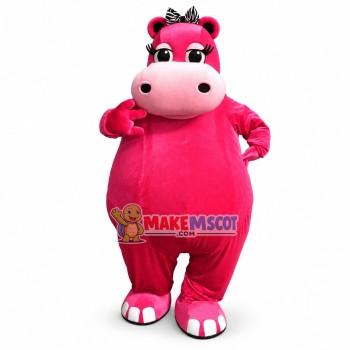 Cute Cartoon Pink Hippo Girl Mascot Costume 