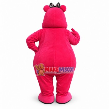 Cute Cartoon Pink Hippo Girl Mascot Costume 