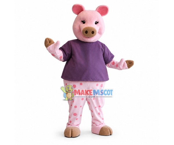 Pink Spotted Pig Mascot Costume	