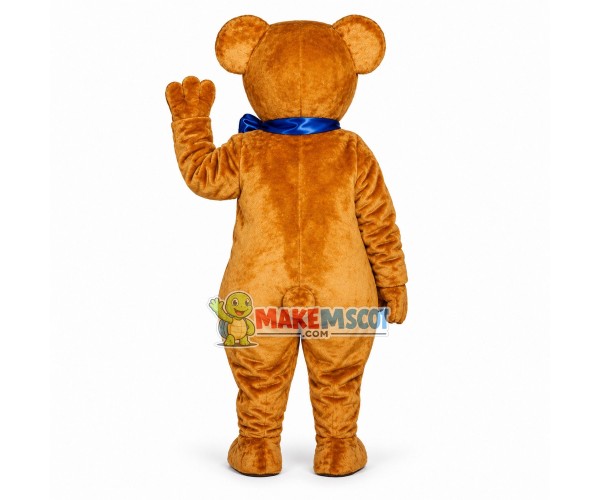 Teddy Bear With Blue Bow Mascot Costume Teddy Bear With Blue Bow Mascot Costume