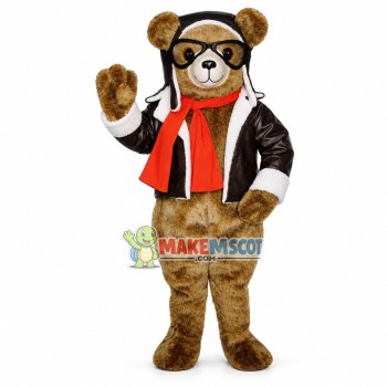 Aviator Brown Bear Mascot Costume Aviator Brown Bear Mascot Costume