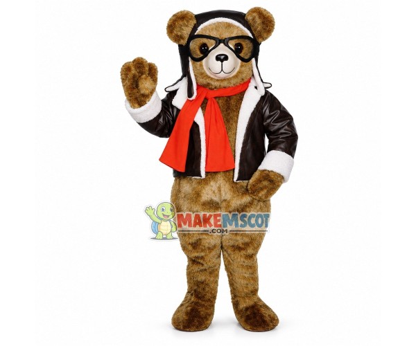 Aviator Brown Bear Mascot Costume Aviator Brown Bear Mascot Costume
