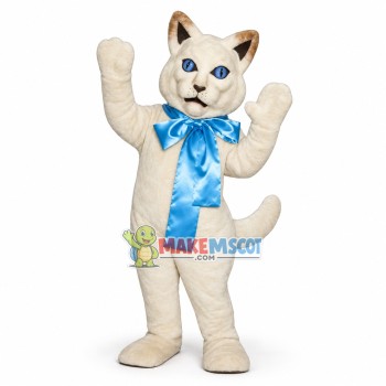White Cat With Bow Mascot Costume White Cat With Bow Mascot Costume