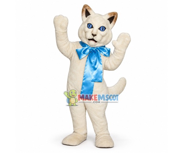 White Cat With Bow Mascot Costume White Cat With Bow Mascot Costume