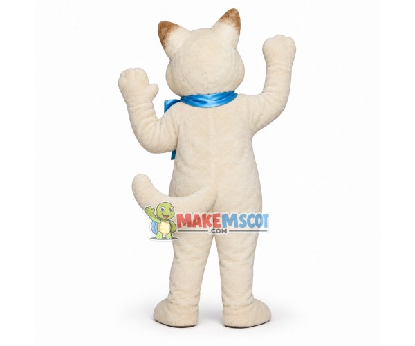 White Cat With Bow Mascot Costume 