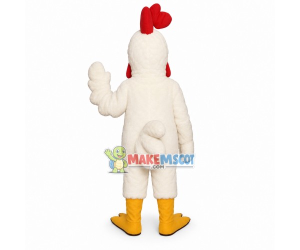Optimistic White Rooster Mascot Costume Optimistic White Rooster Mascot Costume