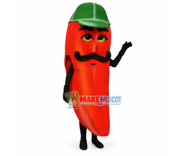 Deluxe Cartoon Hot Pepper In Green Hat Mascot Costume Deluxe Cartoon Hot Pepper In Green Hat Mascot Costume