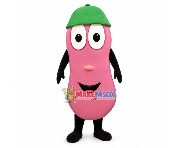 Huge Cartoon Jelly Bean In Green Hat Mascot Costume 