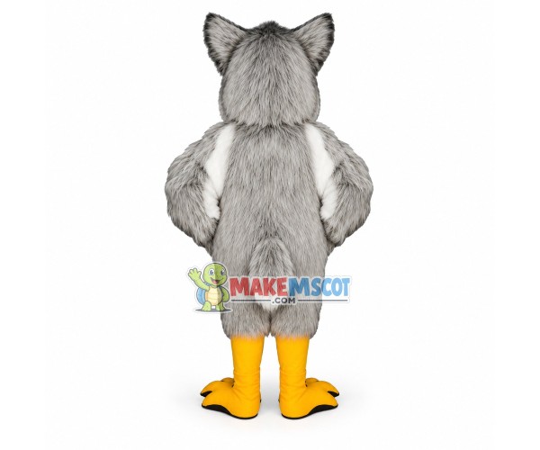 Light Grey Owl Long Fur Mascot Costume	