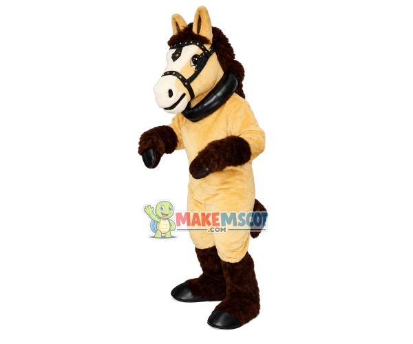 Beige Horse With Harness Mascot Costume Beige Horse With Harness Mascot Costume