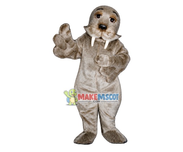 Sleepy Grey Walrus Long Fur Mascot Costume 