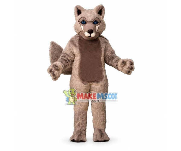 Adult Plush Gray Wolf Pup With Blue Eyes Mascot Costume 