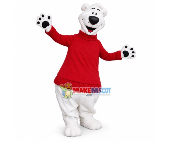Lovely Polar Bear In Red Sweater Mascot Costume Lovely Polar Bear In Red Sweater Mascot Costume