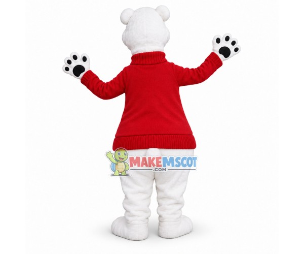 Lovely Polar Bear In Red Sweater Mascot Costume Lovely Polar Bear In Red Sweater Mascot Costume