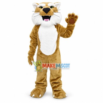 Howling Beige Bobcat Mascot Adult Costume Howling Beige Bobcat Mascot Adult Costume