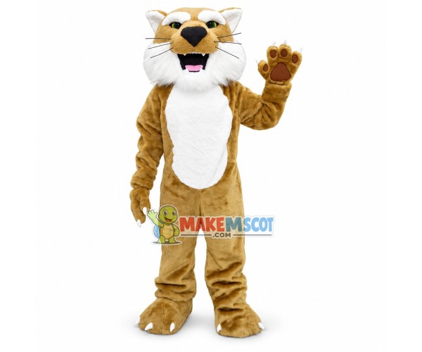 Howling Beige Bobcat Mascot Adult Costume 