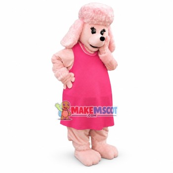 Pink Poodle In Pink Dress Mascot Costume 