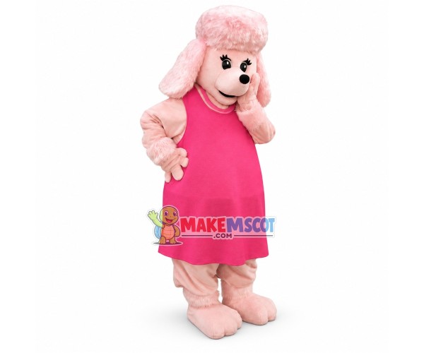 Pink Poodle In Pink Dress Mascot Costume Pink Poodle In Pink Dress Mascot Costume